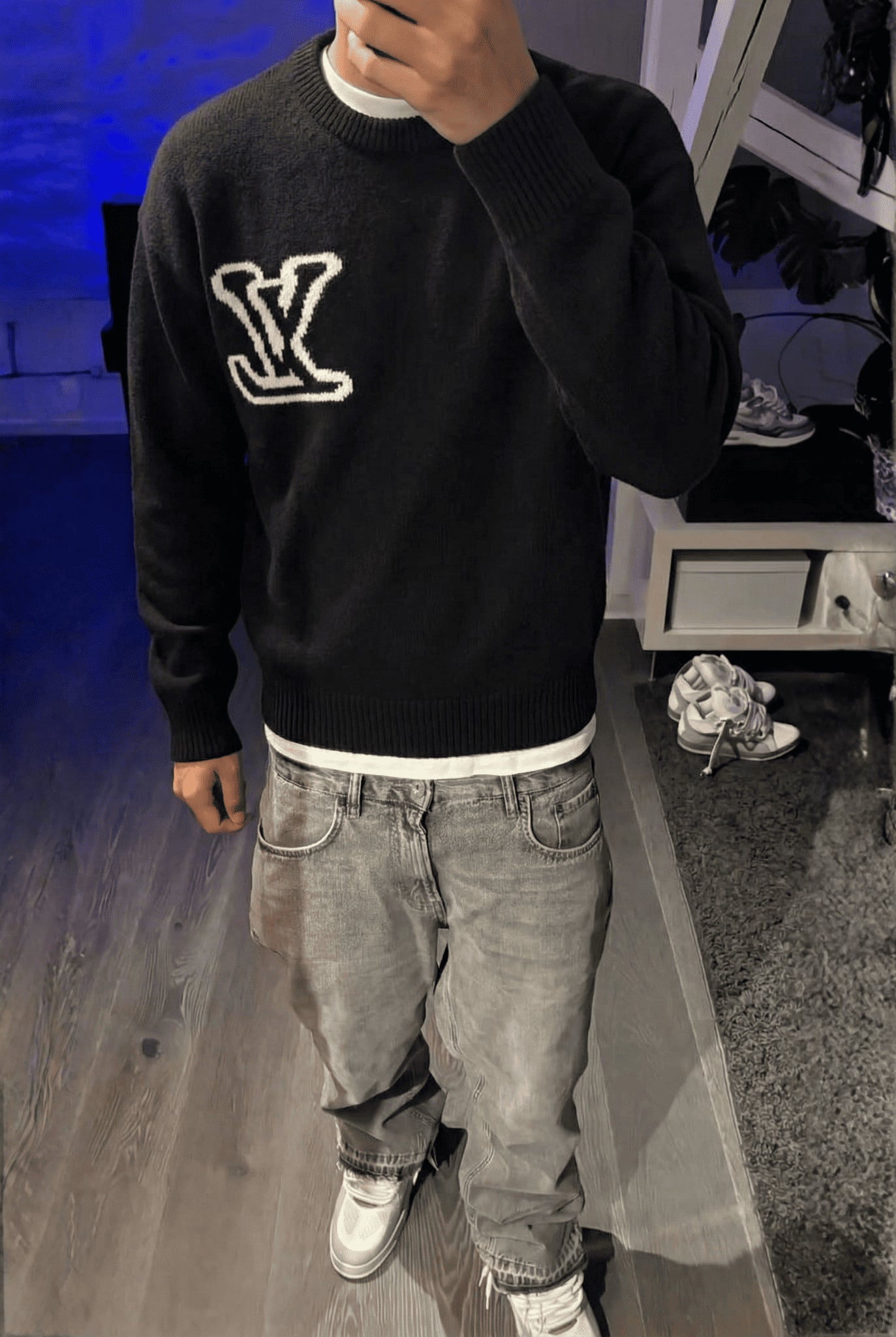 LV INTARSIA CREWNECK